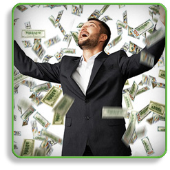 Man in Black Suit Jacket Standing in The Middle Of Money Falling