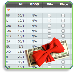 Horse Racing Betting Lines - Dollar Bills Tied With a Red Bow