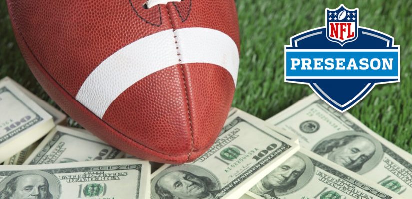 Football Ball in Top of Dollar Bills - NFL Preseason Logo