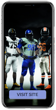 iPhone Showing Background of Football Players with Blue Visit Now Button