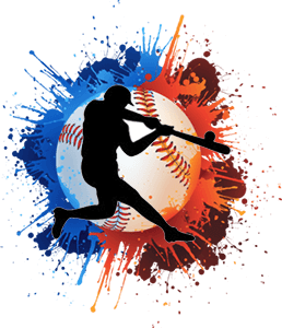 Baseball Ball Surrounded by Colors - Baseball Player Silhouette