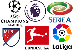 Premier League, Champions League, MLS, Serie A, Spanish La Liga and Bundesliga Logos