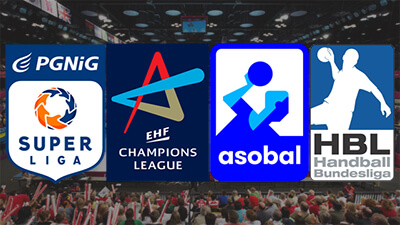 Handball Event Background - Handball Leagues Logos: EHF Champions League, Liga ASOBAL, Handball Bundesliga and Superliga