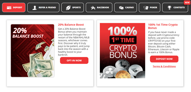BetOnline Deposit Promotions Screenshot