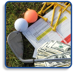 Golf Club, Balls and Tees - Dollar Bills