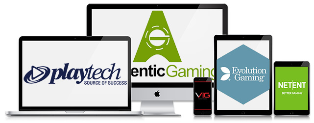 Casino Live Software Providers Logos - Playtech, Authentic Gaming, NetEnt, Evolution Gaming and Visionary iGaming