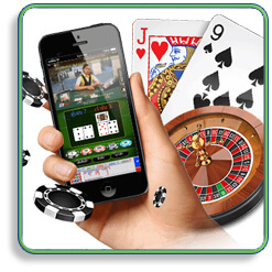 Smartphone Casino App, Cards and a Roulette Wheel Icon