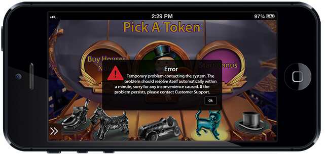 Monopoly Online Casino Game Error - Horizontal Mobile Phone