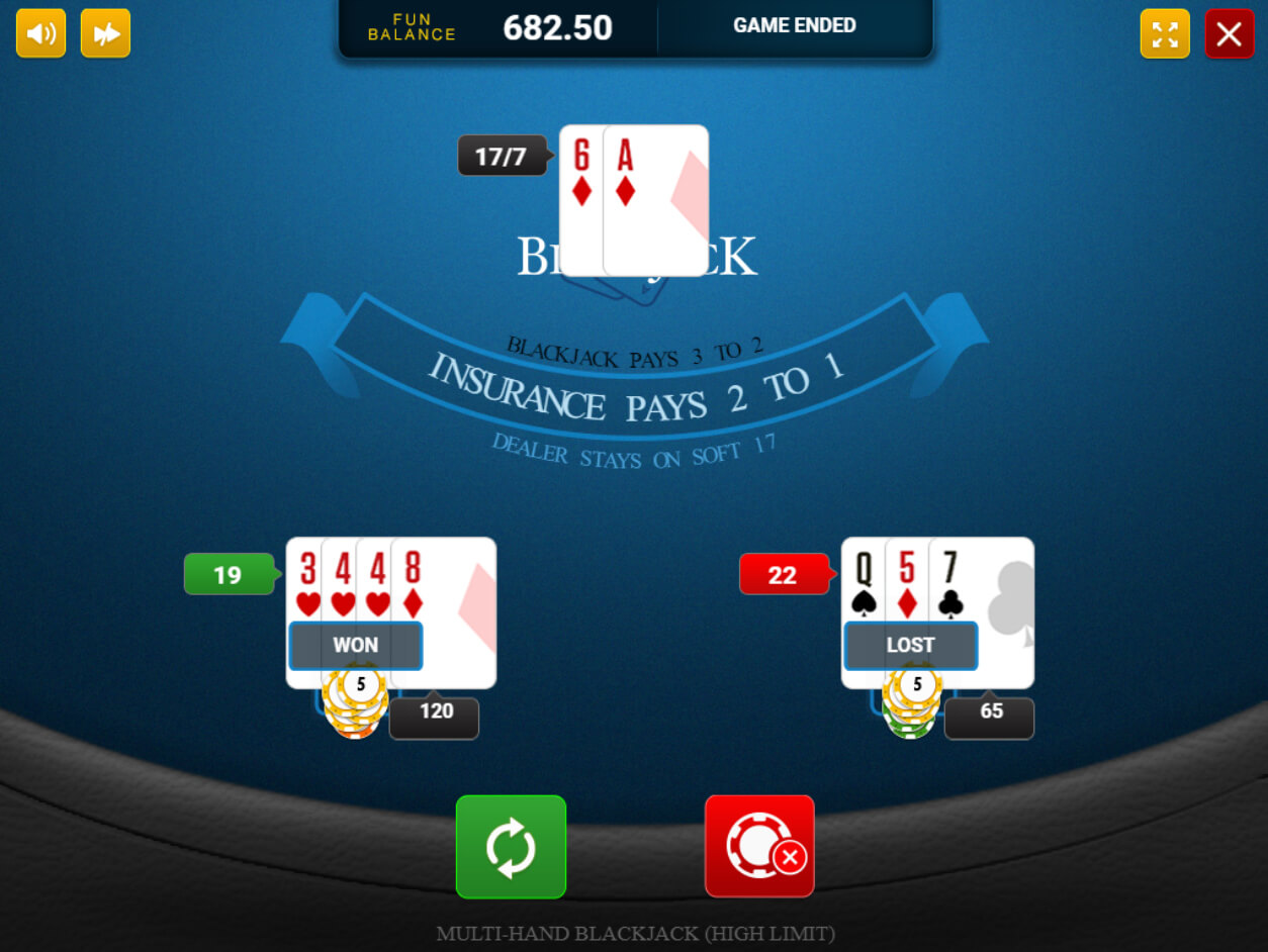 Multi-Hand Blackjack at BetUS Casino Screenshot