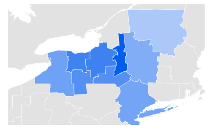Top 10 Areas in the State of New York (Internet Search for Online Gambling)