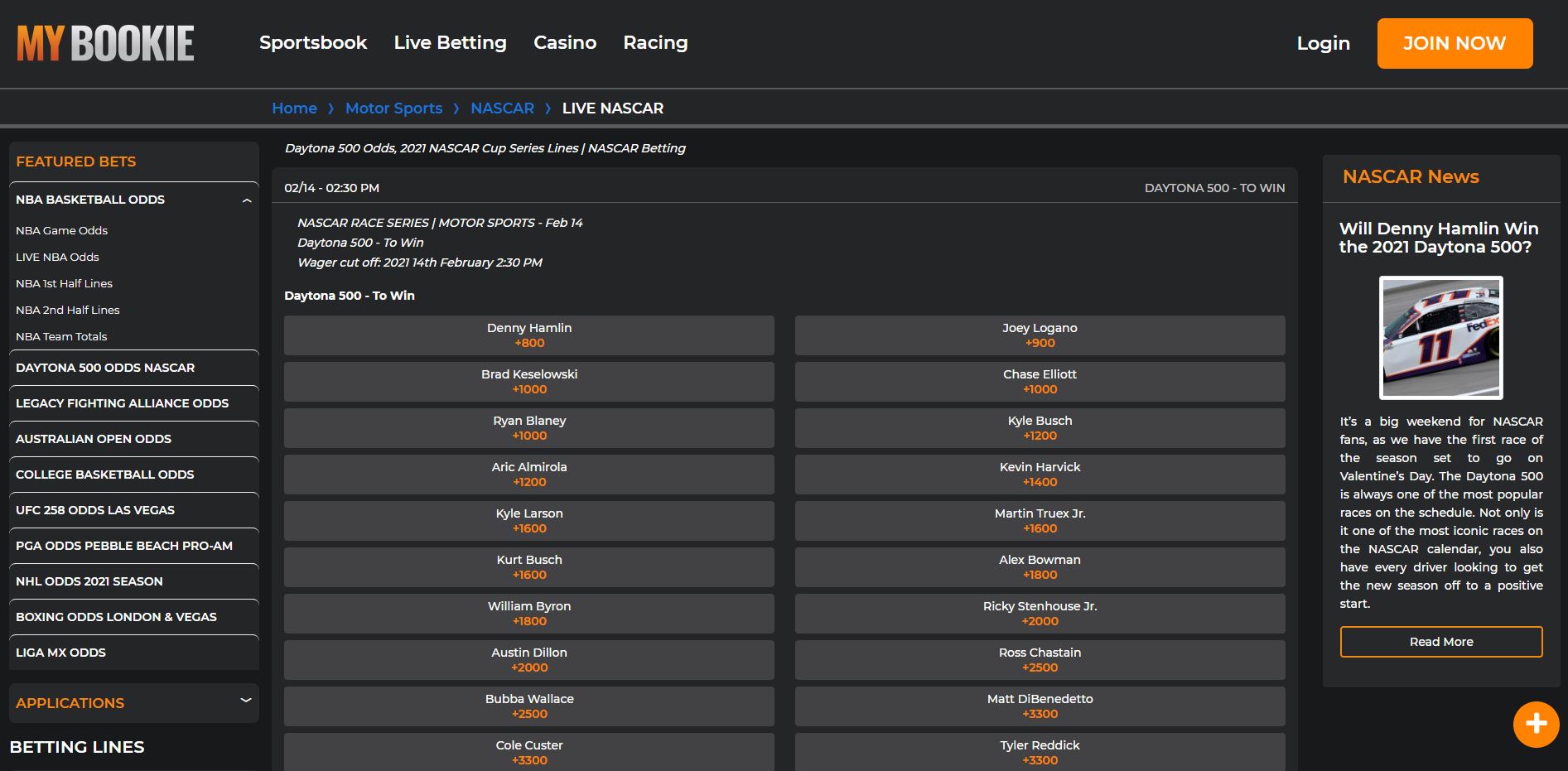 daytona 500 home betting games