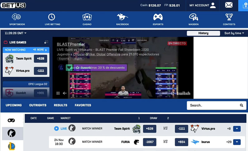 BetUS Esports Page Screenshot