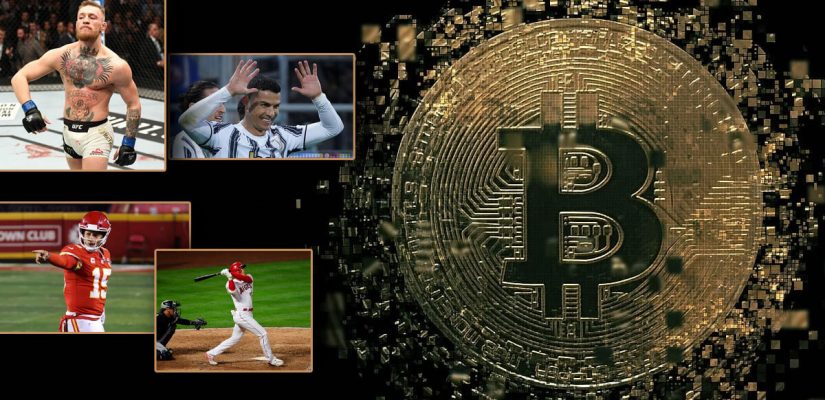 McGregor And Ronaldo And Mahomes And Ohtani With Bitcoin Background