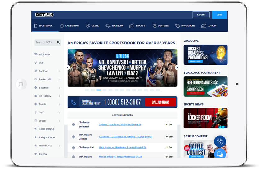 BetUS Sportsbook UFC Banner Screenshot - Horizontal Tablet
