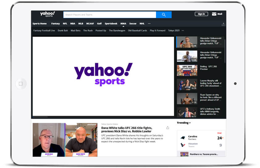 Yahoo! Sports MMA Tab Screenshot - Horizontal Tablet