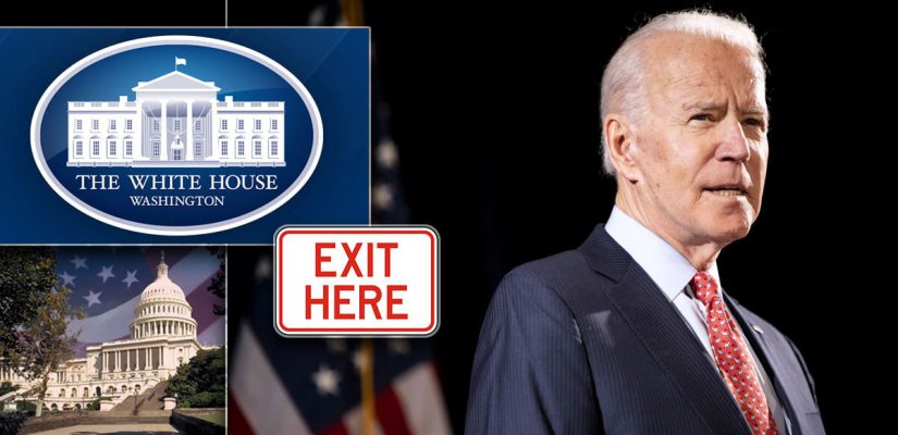 Biden With White House Background And Exit Here Sign