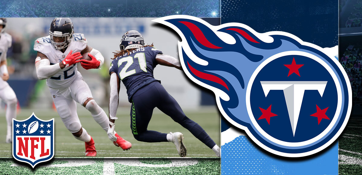 Derrick Henry With Titans Background And NFL Logo