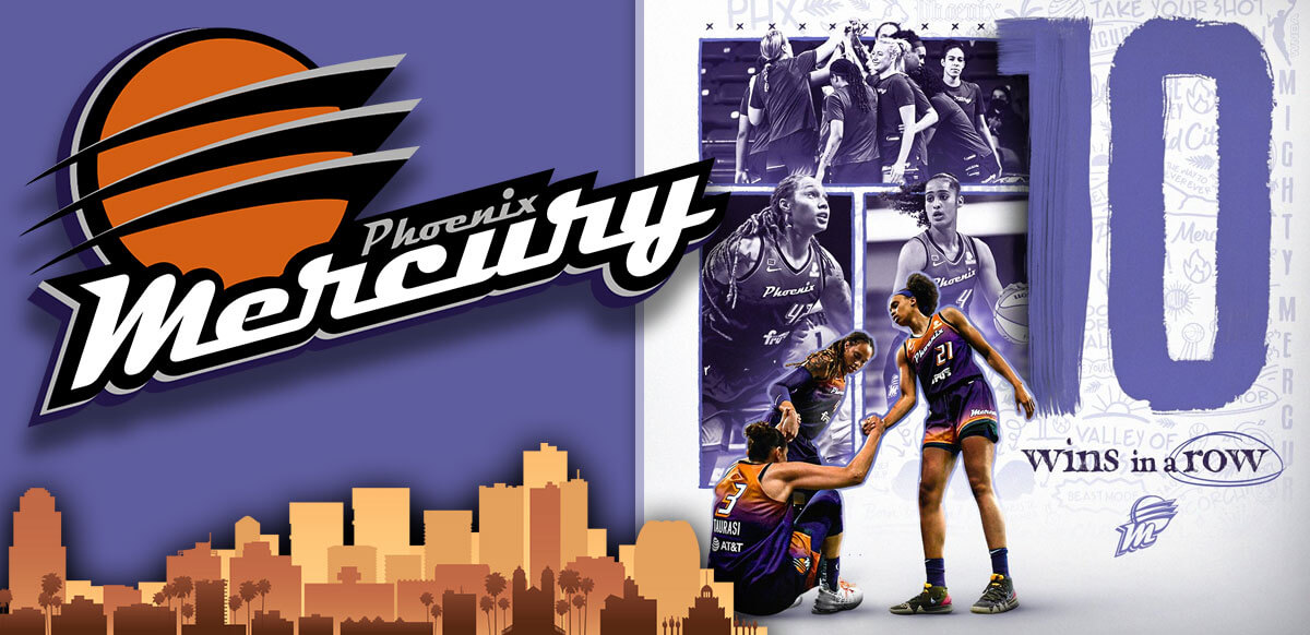 Phoenix Mercury Logo With City Background