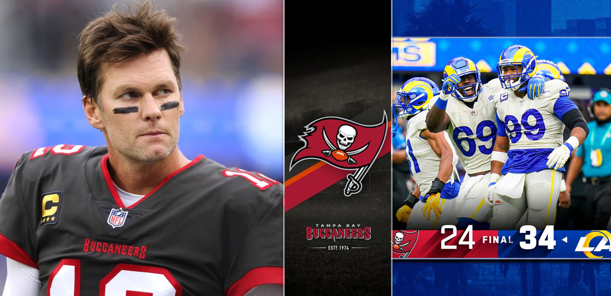 Tom Brady With Buccaneers And Rams Background
