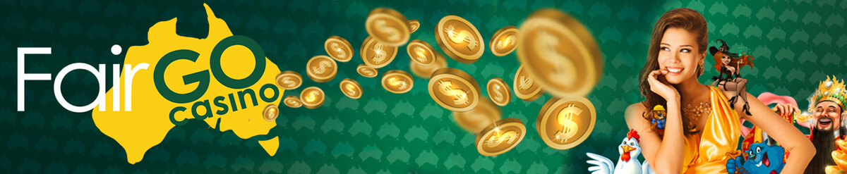 Fair Go Casino Banner - Golden Coins - Slots Characters