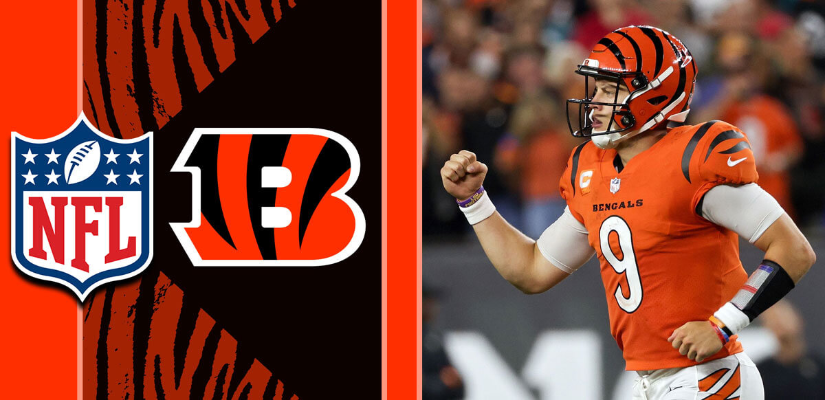 Joe Burrow And NFL Logo With Bengals Background