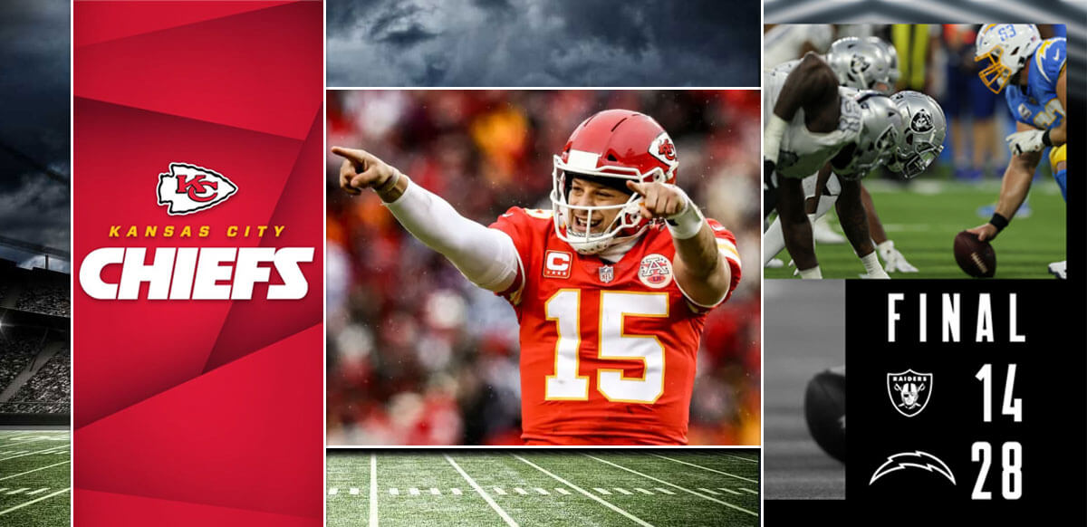 Mahomes With Chiefs Background And Raiders Vs Chargers