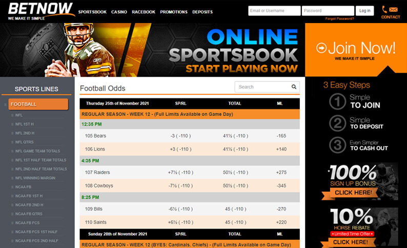 Betnow Sportsbook Hub Screenshot