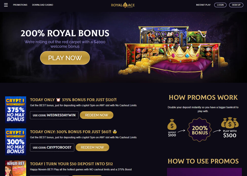 Royal Ace exclusive $145 no deposit bonus for new and existing players