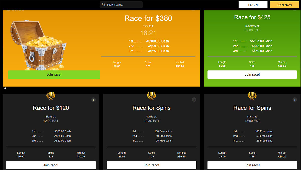 Race Games at Black Diamond Casino Screenshot