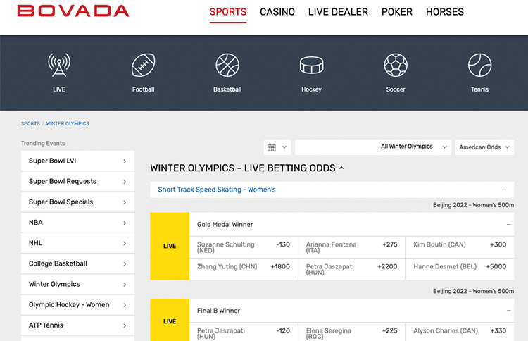 Bovada Olympics Screenshot
