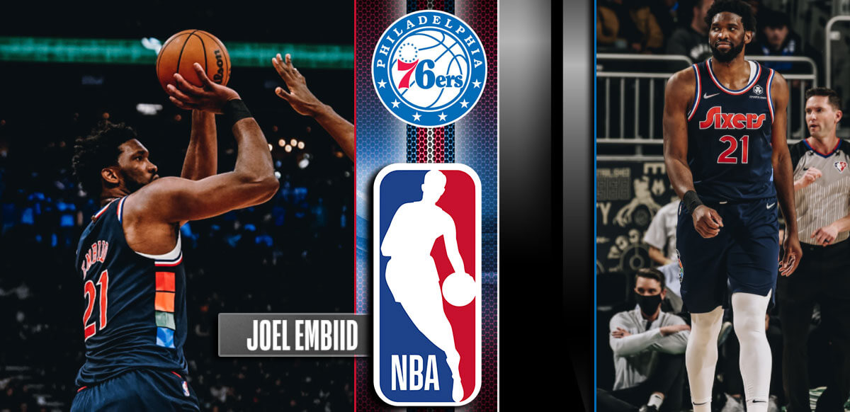Joel Embiid 76ers Red Blue Background