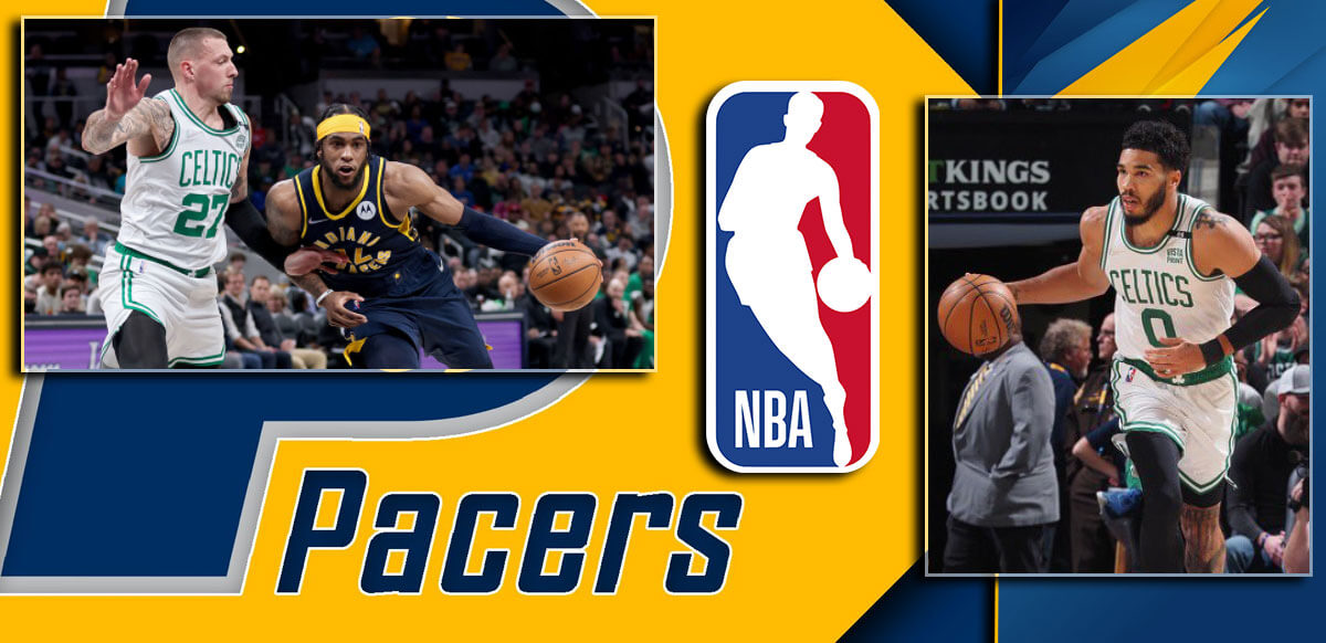 Pacers Vs Celtics With Yellow NBA Background