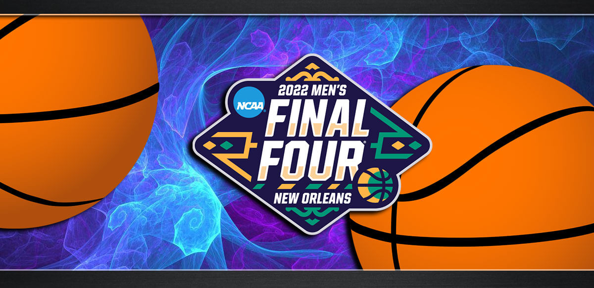 2022 Final Four New Orleans Mens Basketball Purple Blue Background
