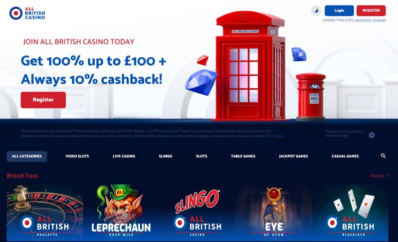 All British Casino Homepage Screenshot