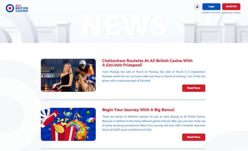 All British Casino News Page Screenshot