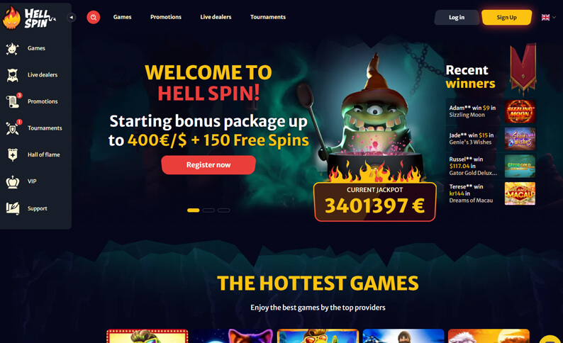 HellSpin Casino Homepage Screenshot