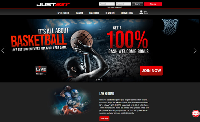 JustBet Homepage Screenshot