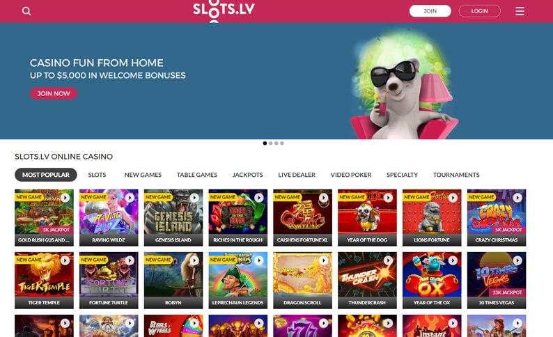 Slots.lv Homepage Screenshot