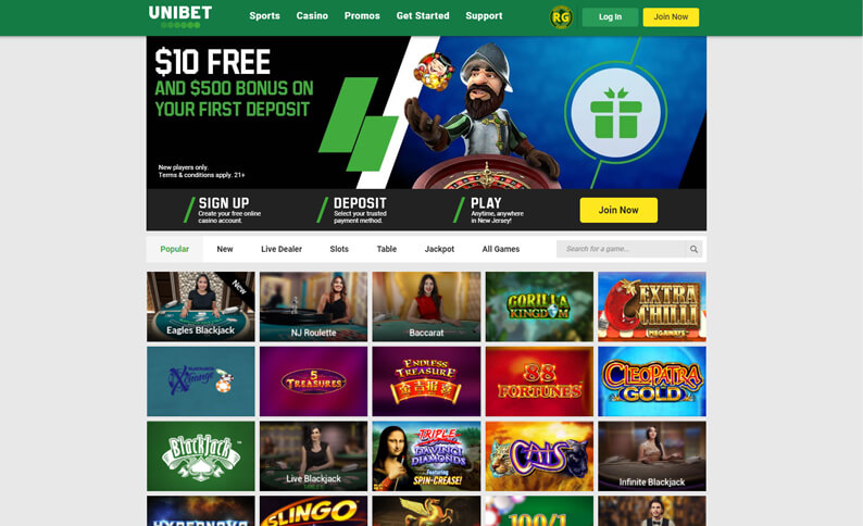 Unibet Casino promo, 100% deposit match up to $1,000