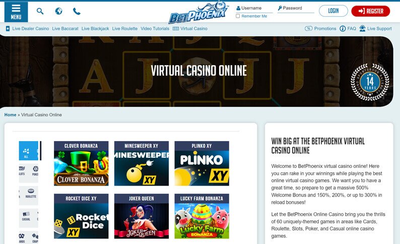 BetPhoenix Casino Screenshot