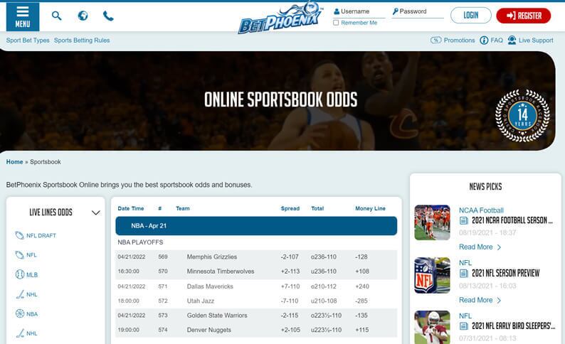 BetPhoenix Sportsbook Screenshot