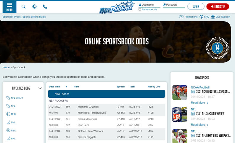 BetPhoenix Sportsbook Screenshot