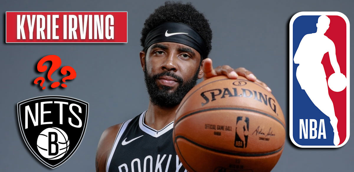 Kyrie Irving Question Marks With Nets And NBA Logo