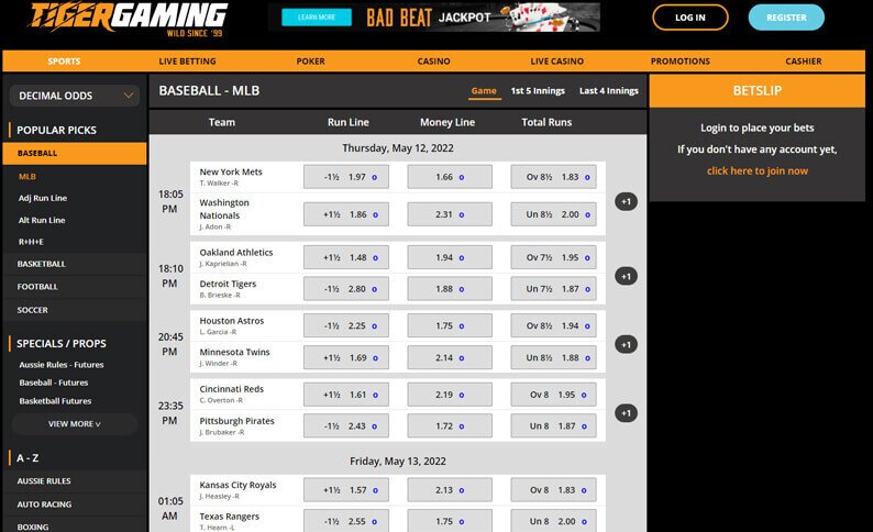 TigerGaming Sportsbook Screenshot