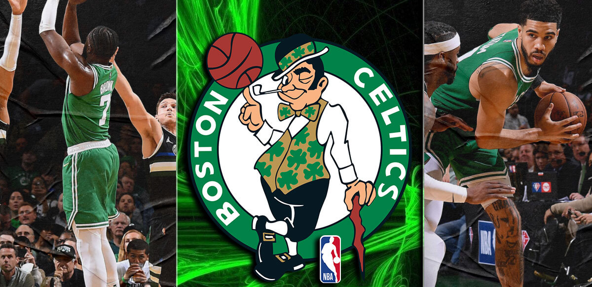 Celtics Vs Bucks With Green Boston Background
