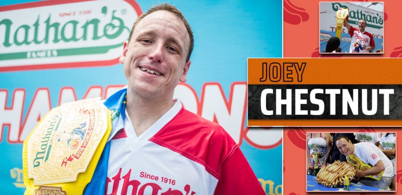 Joey Chestnut With Hot Dogs