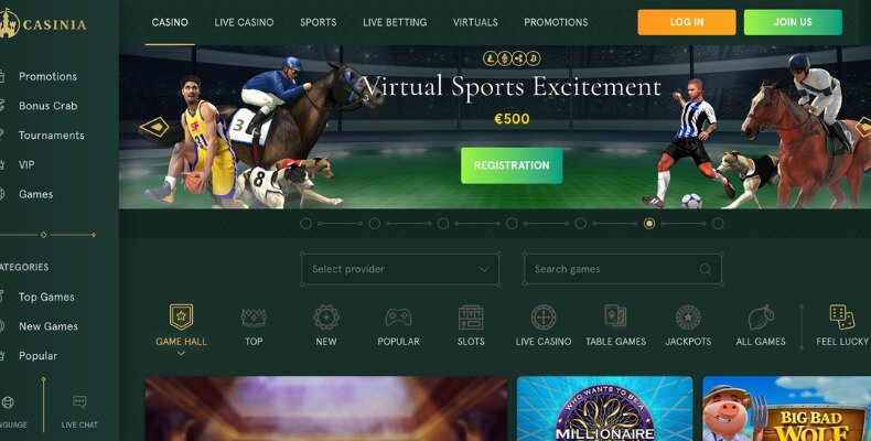 Casinia Casino Homepage