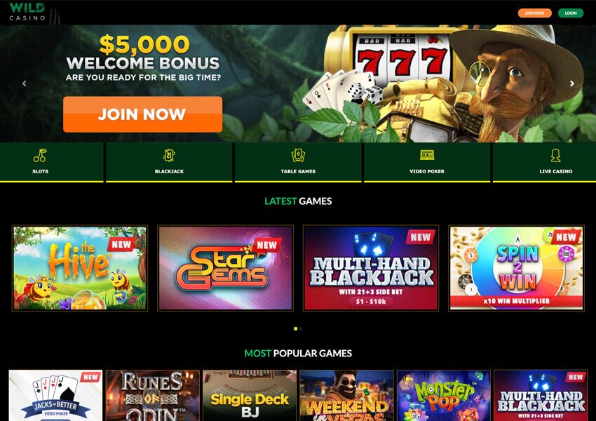 Wild Casino homepage screenshot