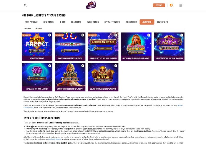 Cafe casino hot drop jackpots screenshot