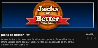 Jacks or Better video poker game